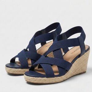 Merona Navy Blue Espadrille Wedge Sandals Elastic Strappy Summer Size 9